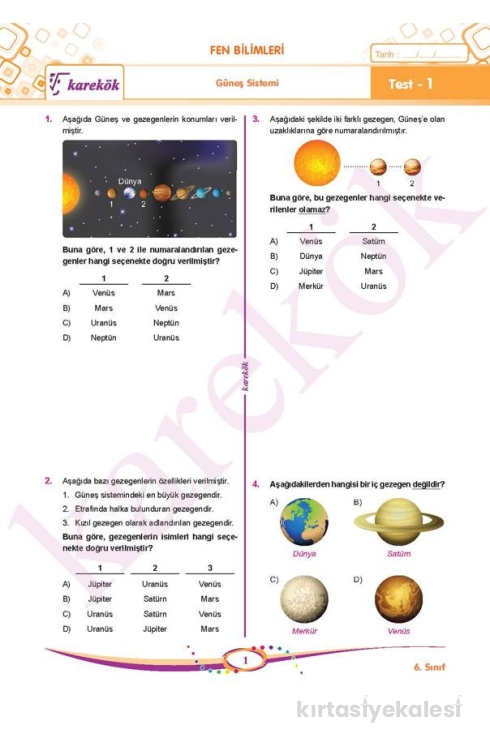 Karekök Yayınları 6. Sınıf Tüm Dersler Soru Bankası