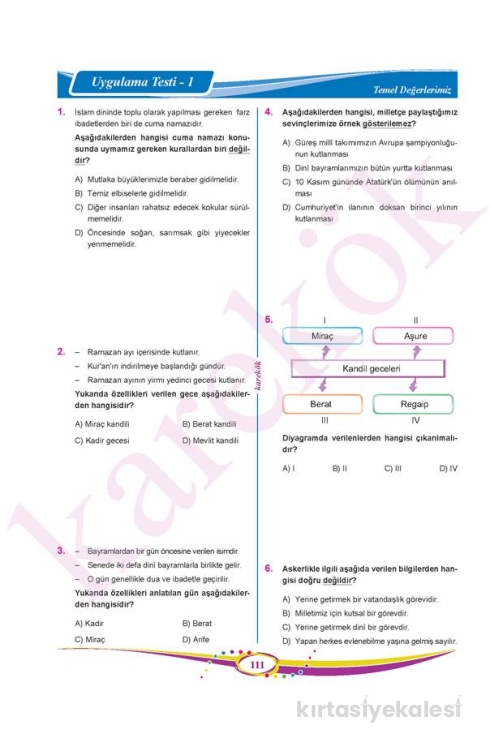 Karekök Yayınları 6. Sınıf Din Kültürü Ve Ahlak Bilgisi Soru Bankası