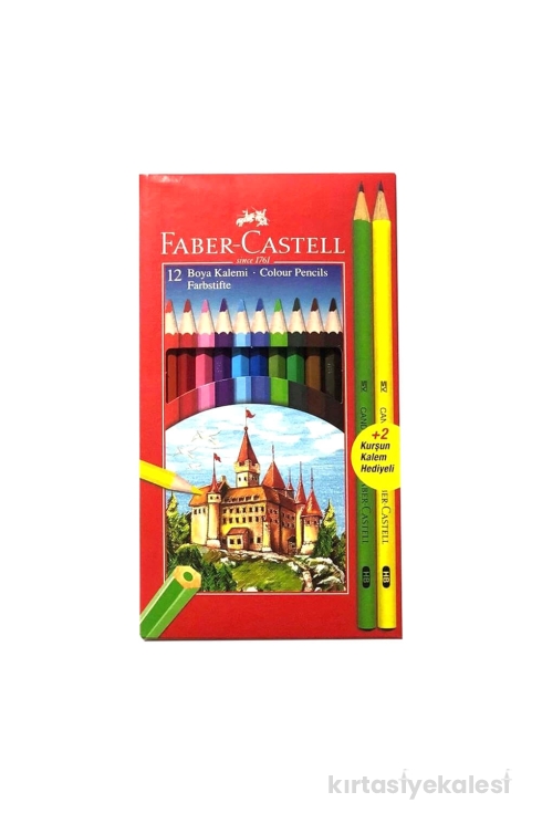 Faber Castell 12'li Tam Boy Kuru Boya Kalemi (2 Adet Kurşun Kalem Hediyeli)