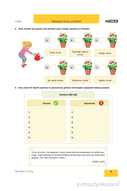 Hız Yayınları 5. Sınıf Din Kültürü ve Ahlak Bilgisi Etkinlik Defteri
