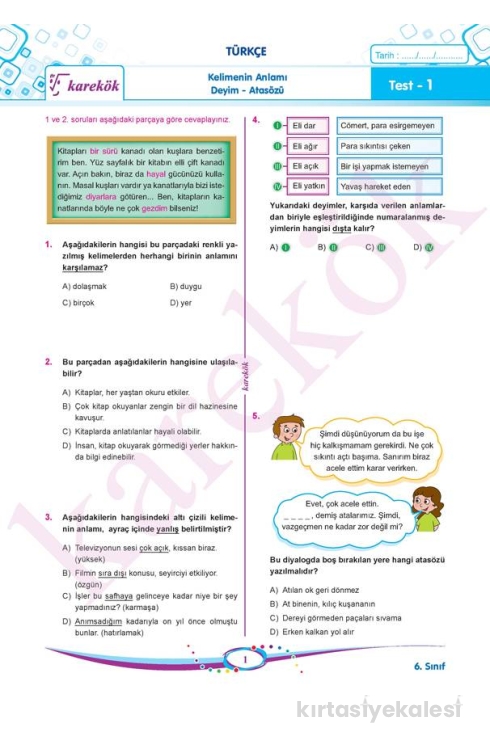 Karekök Yayınları 6. Sınıf Tüm Dersler Soru Bankası