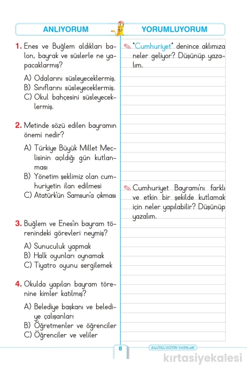 Key Kaliteli Eğitim Yayınları 2. Sınıf Keyifle Okuyorum Anlıyorum (Erdemler Ve Milli Kültür)