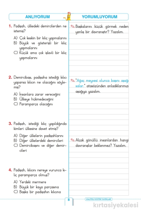 Key Kaliteli Eğitim Yayınları 3. Sınıf Keyifle Okuyorum Anlıyorum (Erdemler ve Milli Kültür)