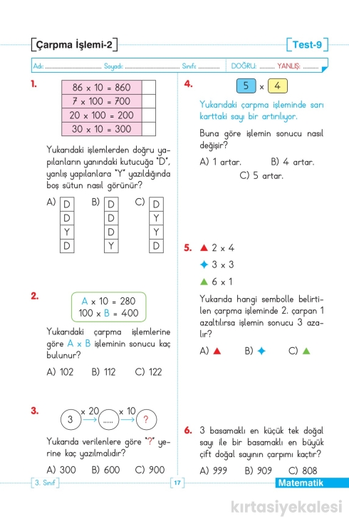 Key Kaliteli Eğitim Yayınları 3. Sınıf Tüm Dersler Test Yapraklarım