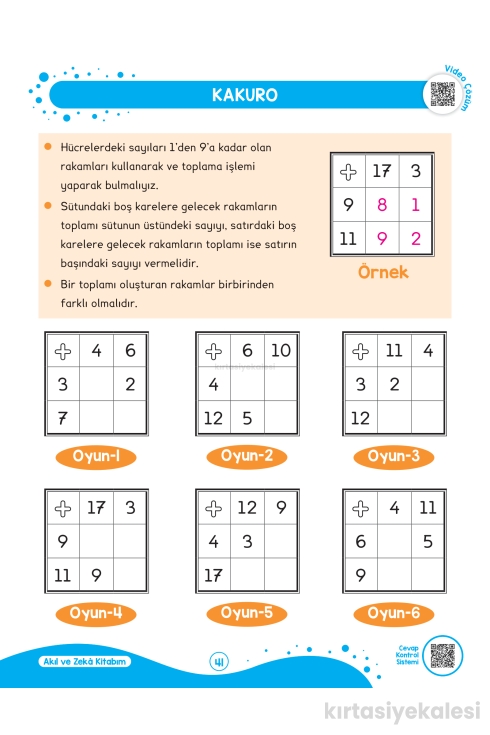 Key Kaliteli Eğitim Yayınları Akıl ve Zekâ Oyunları Kitabım - 1. Seviye