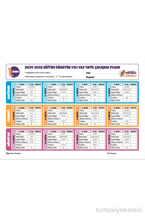 Meraklı Zihinler 1. Sınıf Hafta Hafta Yaz Tatil Seti