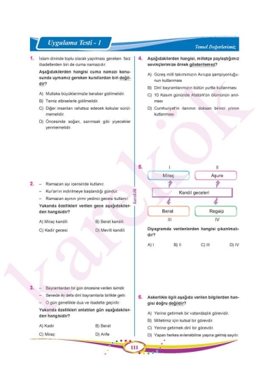 Karekök Yayınları 6. Sınıf Din Kültürü Ve Ahlak Bilgisi Soru Bankası