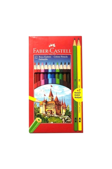 Faber Castell 12'li Tam Boy Kuru Boya Kalemi (2 Adet Kurşun Kalem Hediyeli)