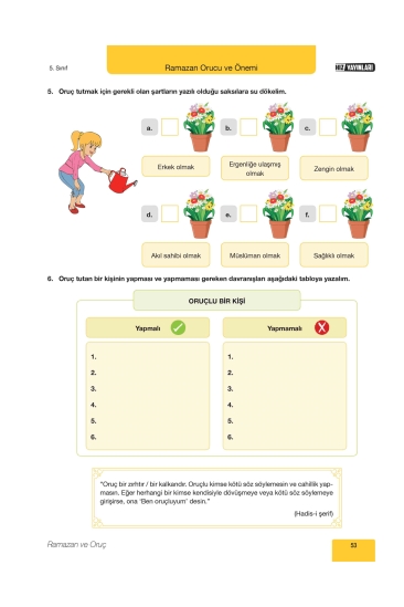 Hız Yayınları 5. Sınıf Din Kültürü ve Ahlak Bilgisi Etkinlik Defteri