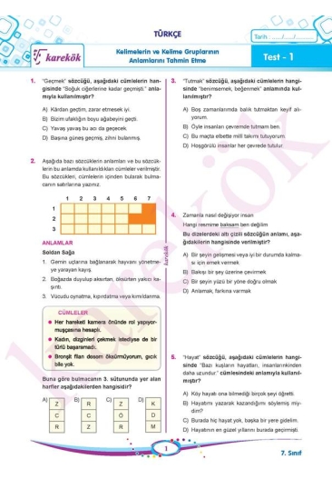 Karekök Yayınları 7. Sınıf Tüm Dersler Soru Bankası