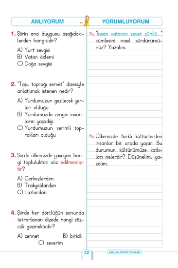 Key Kaliteli Eğitim Yayınları 2. Sınıf Keyifle Okuyorum Anlıyorum (Erdemler Ve Milli Kültür)