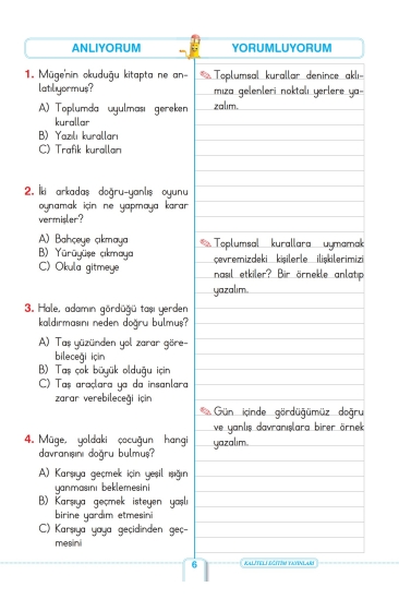 Key Kaliteli Eğitim Yayınları 3. Sınıf Keyifle Okuyorum Anlıyorum (Erdemler ve Milli Kültür)